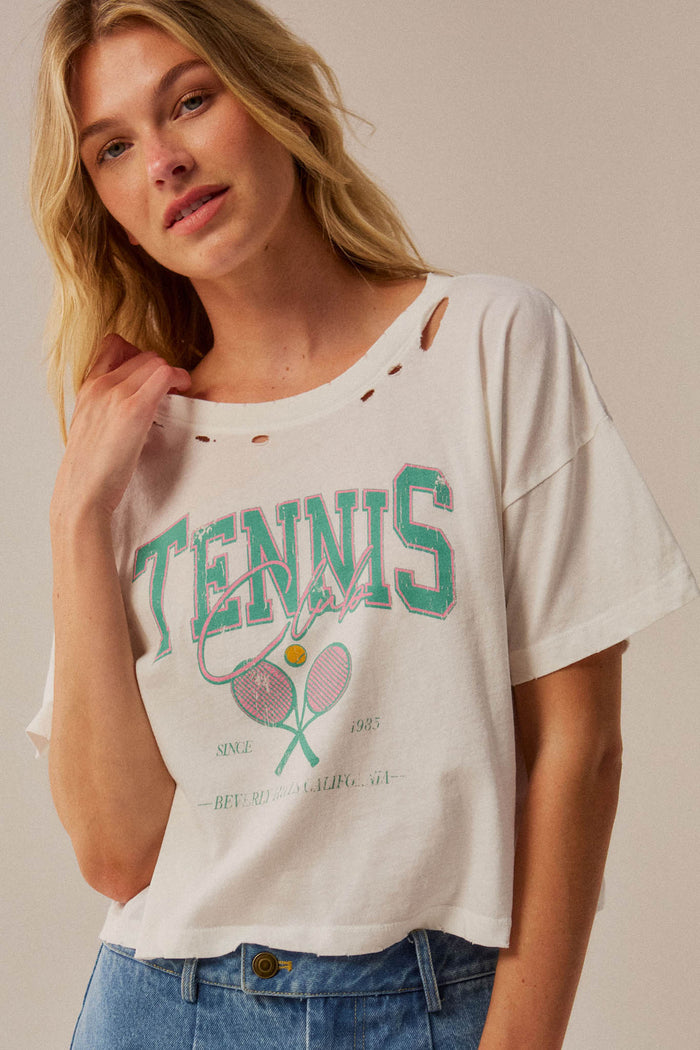 BH Tennis Club Distressed Cropped Graphic Tee - ShopPromesa