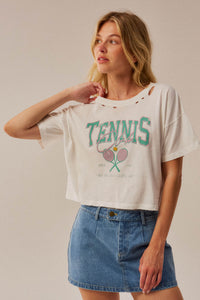 BH Tennis Club Distressed Cropped Graphic Tee - ShopPromesa
