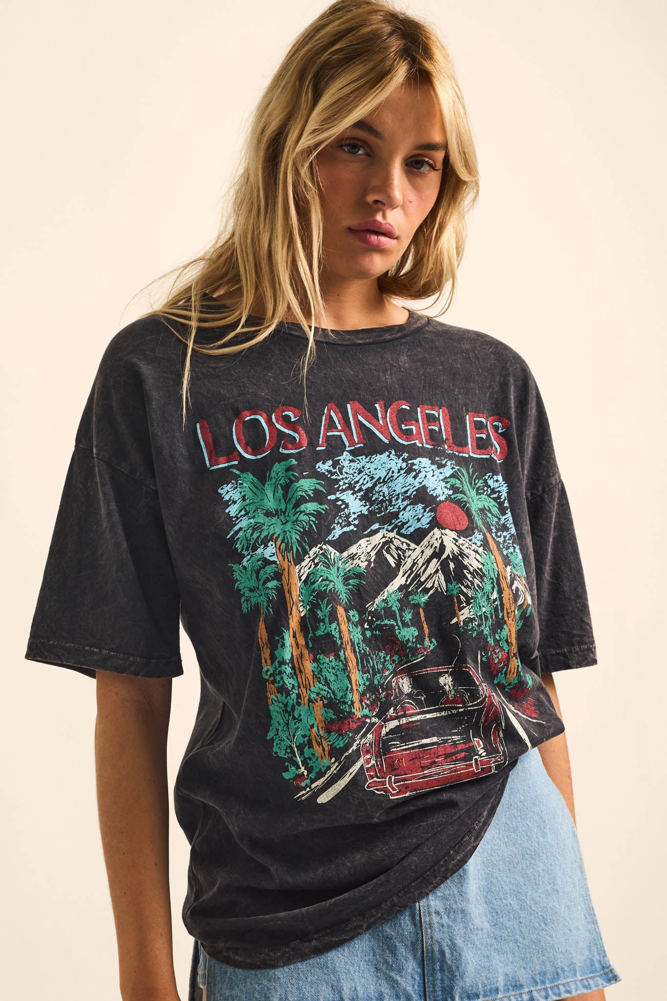 LA Road Trip Vintage-Wash Oversize Graphic Tee - ShopPromesa