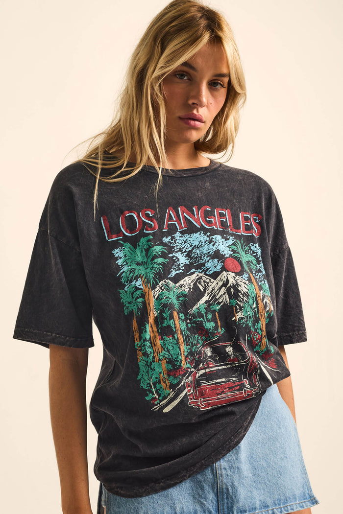 LA Road Trip Vintage-Wash Oversize Graphic Tee - ShopPromesa