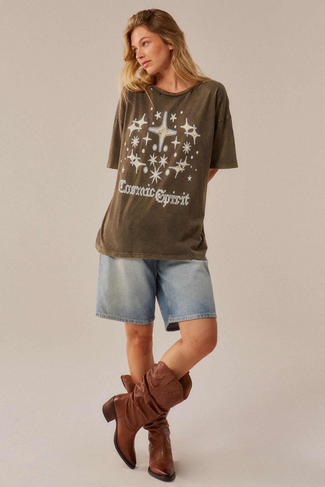 Cosmic Spirit Distressed Oversize Graphic Tee - ShopPromesa