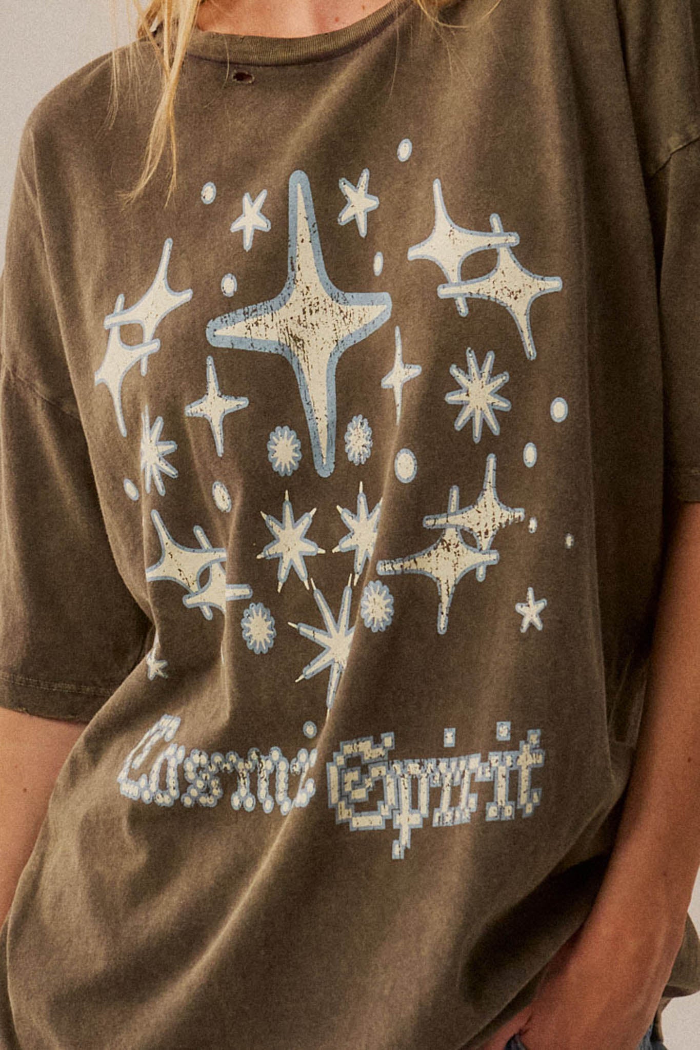 Cosmic Spirit Distressed Oversize Graphic Tee - ShopPromesa