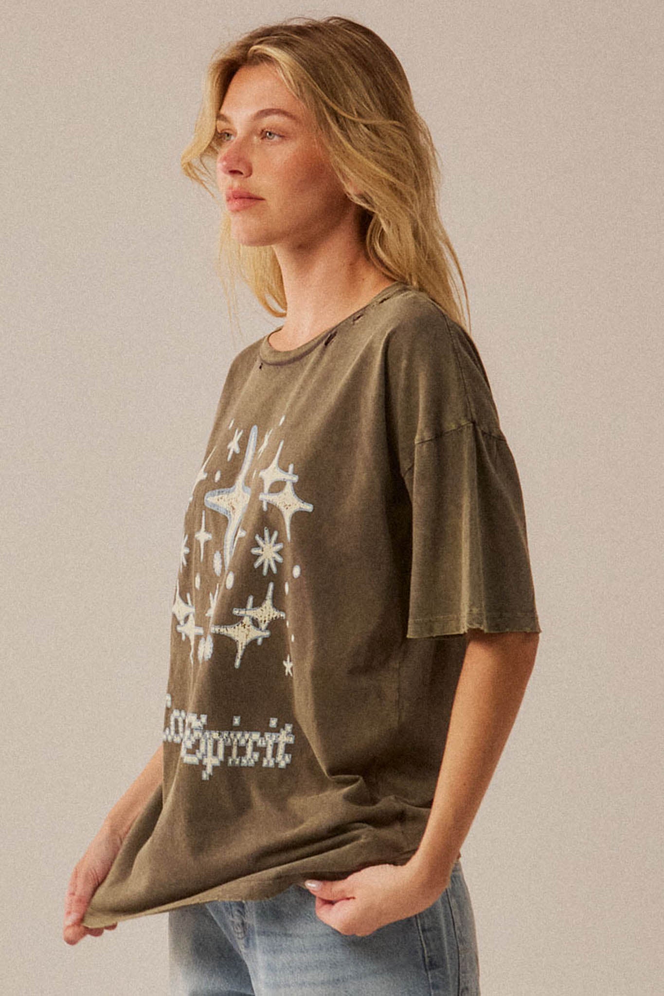 Cosmic Spirit Distressed Oversize Graphic Tee - ShopPromesa