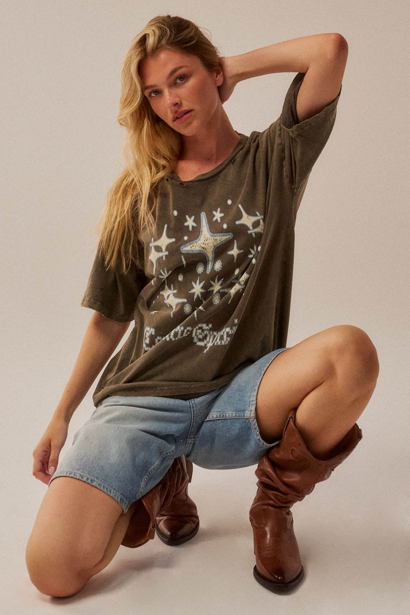 Cosmic Spirit Distressed Oversize Graphic Tee - ShopPromesa