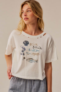 Océan Soleil Liberté Distressed Cropped Graphic Tee - ShopPromesa