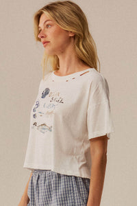 Océan Soleil Liberté Distressed Cropped Graphic Tee - ShopPromesa