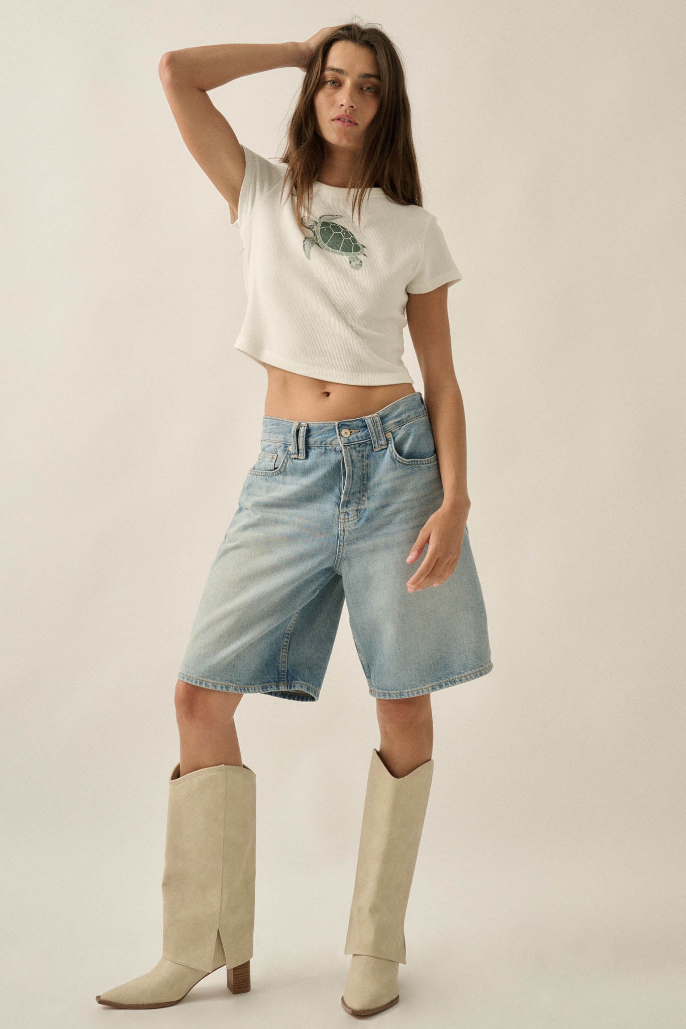 Turtle Time Thermal Cropped Graphic Baby Tee - ShopPromesa