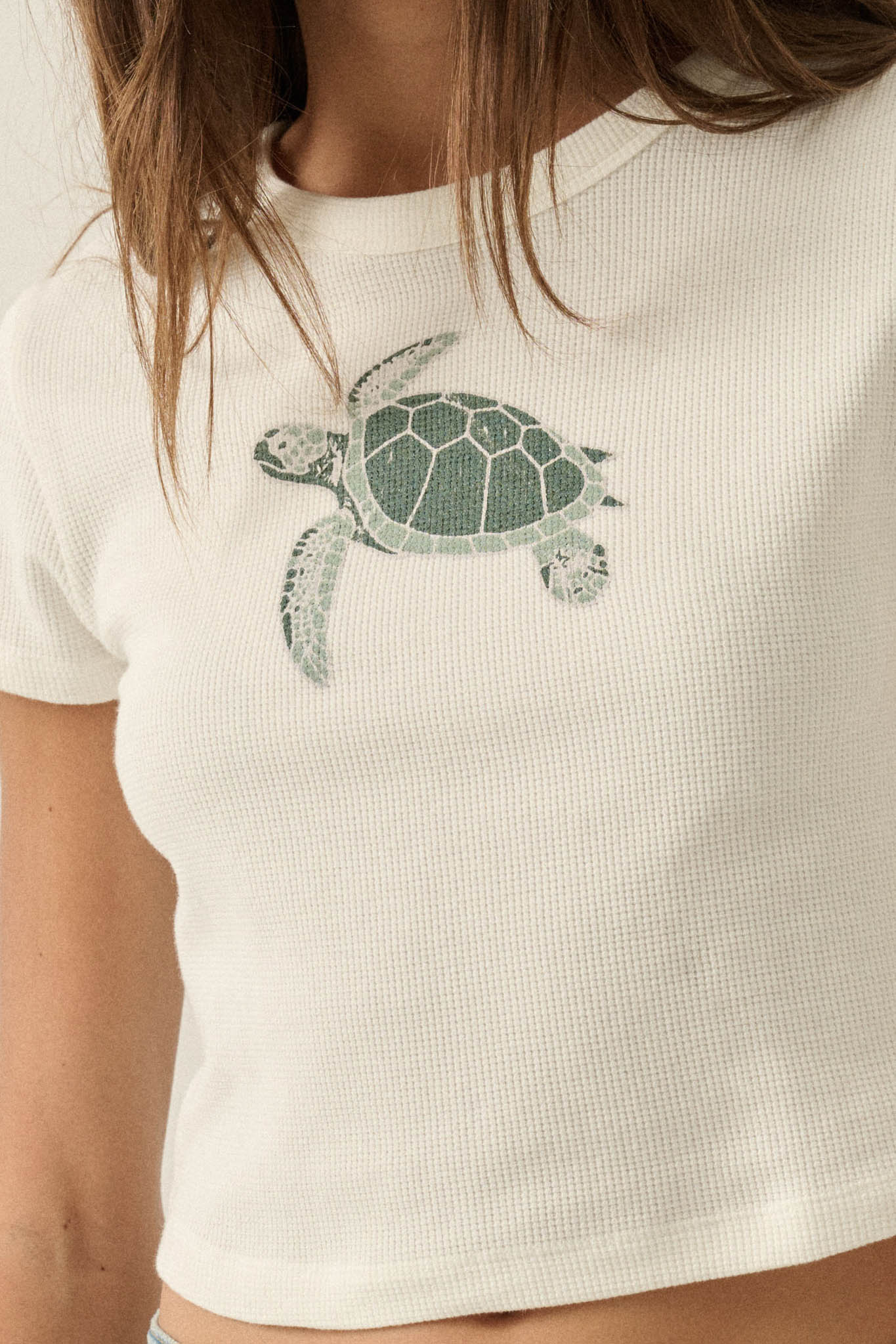 Turtle Time Thermal Cropped Graphic Baby Tee - ShopPromesa