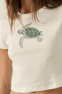 Turtle Time Thermal Cropped Graphic Baby Tee - ShopPromesa
