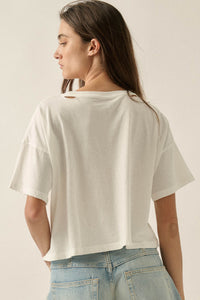 Cross Stitch Roses Distressed Cropped Graphic Tee - ShopPromesa