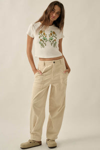 Vintage Flowers Thermal Cropped Graphic Baby Tee - ShopPromesa