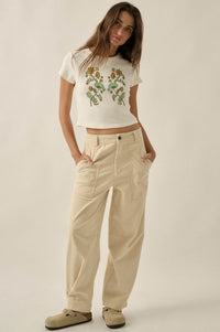 Vintage Flowers Thermal Cropped Graphic Baby Tee - ShopPromesa