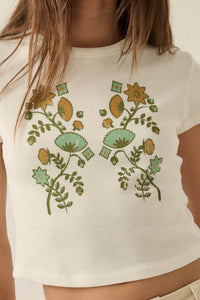 Vintage Flowers Thermal Cropped Graphic Baby Tee - ShopPromesa