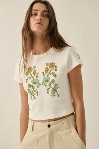 Vintage Flowers Thermal Cropped Graphic Baby Tee - ShopPromesa