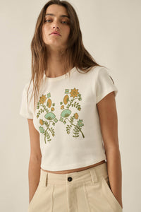 Vintage Flowers Thermal Cropped Graphic Baby Tee - ShopPromesa