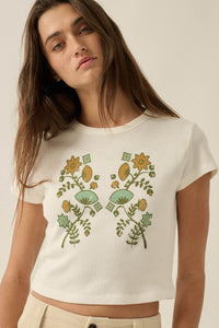 Vintage Flowers Thermal Cropped Graphic Baby Tee - ShopPromesa