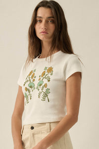 Vintage Flowers Thermal Cropped Graphic Baby Tee - ShopPromesa
