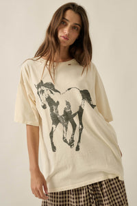Running Free Distressed Oversize Horse Graphic Tee - ShopPromesa