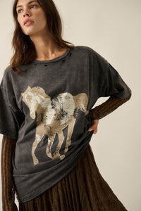 Free Rein Distressed Oversize Horse Graphic Tee - ShopPromesa