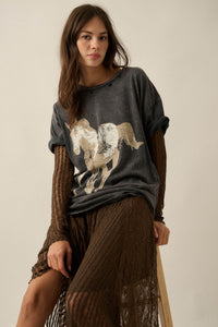 Free Rein Distressed Oversize Horse Graphic Tee - ShopPromesa
