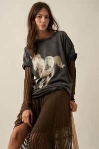 Free Rein Distressed Oversize Horse Graphic Tee - ShopPromesa