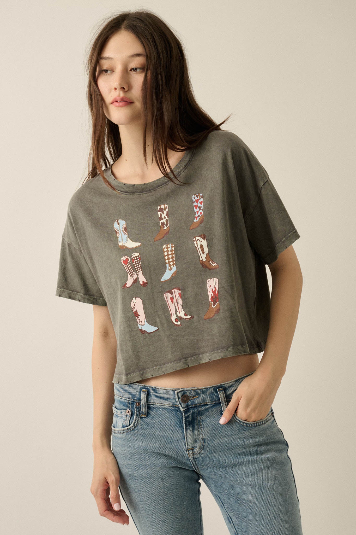 Booted Up Vintage-Wash Cropped Graphic Tee - ShopPromesa