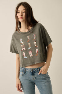 Booted Up Vintage-Wash Cropped Graphic Tee - ShopPromesa