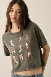 Booted Up Vintage-Wash Cropped Graphic Tee - ShopPromesa