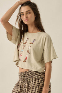 Booted Up Vintage-Wash Cropped Graphic Tee - ShopPromesa