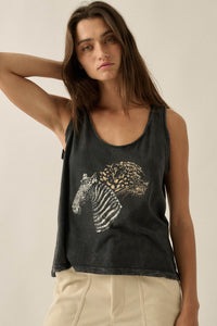 Safari Party Vintage Leopard & Zebra Graphic Tank Top - ShopPromesa