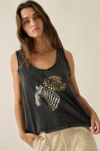 Safari Party Vintage Leopard & Zebra Graphic Tank Top - ShopPromesa