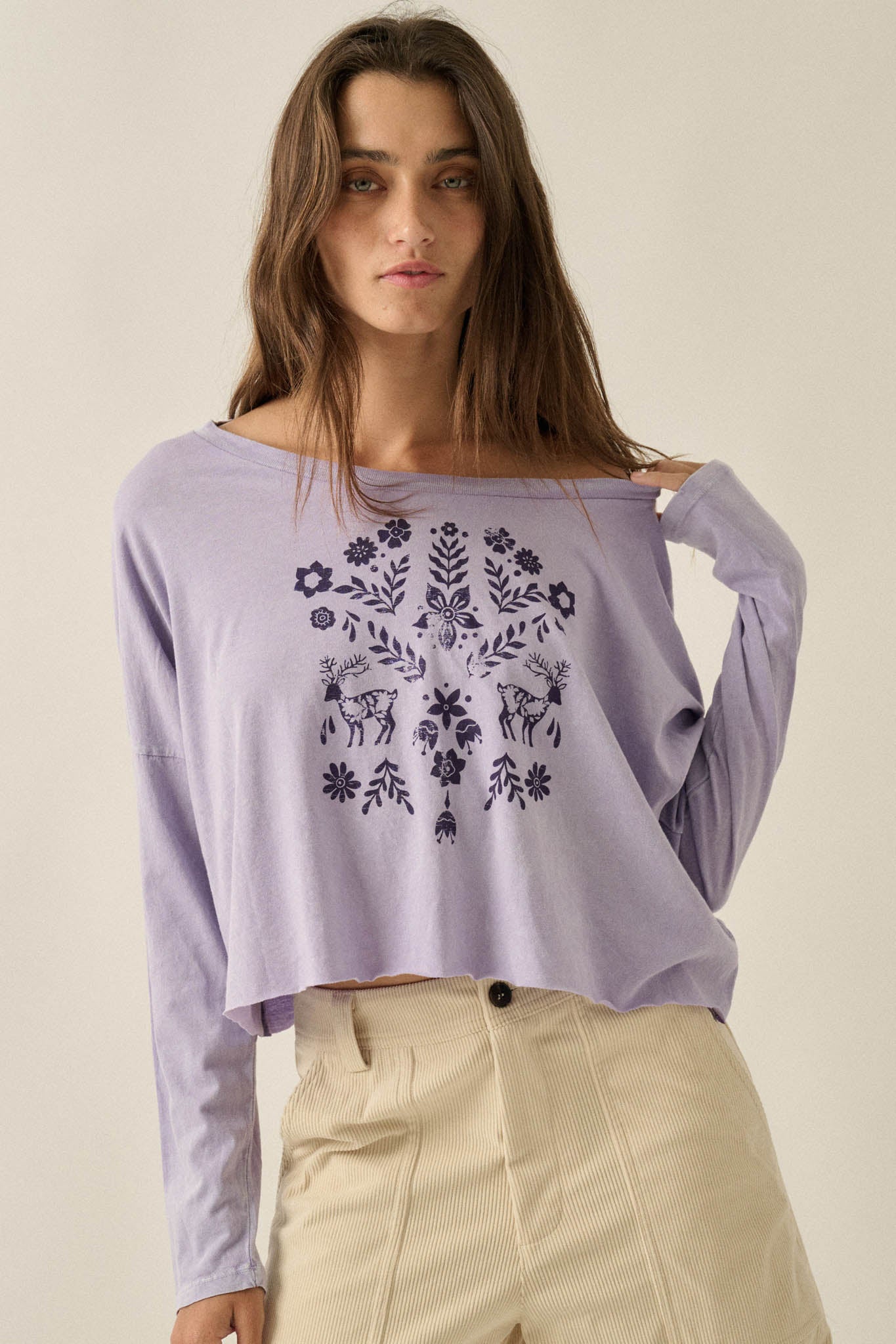 Nordic Blossoms Cropped Long-Sleeve Graphic Tee - ShopPromesa
