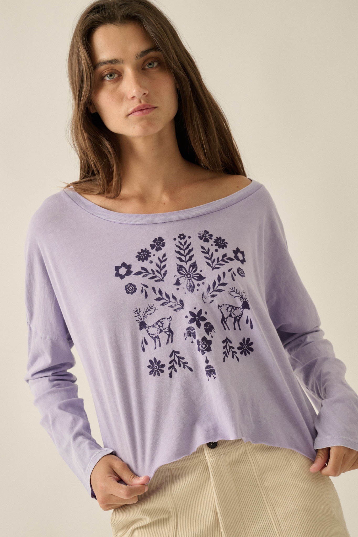 Nordic Blossoms Cropped Long-Sleeve Graphic Tee - ShopPromesa