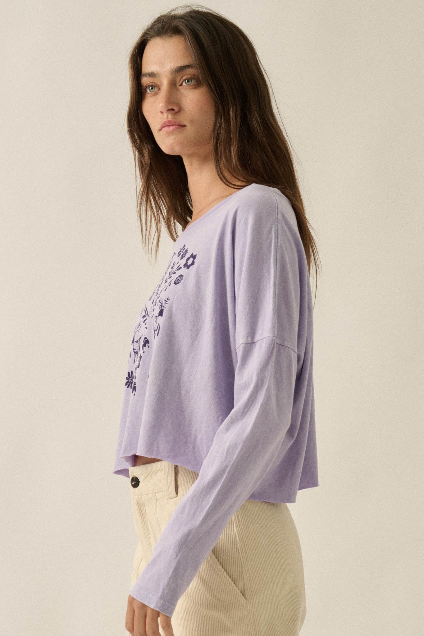 Nordic Blossoms Cropped Long-Sleeve Graphic Tee - ShopPromesa