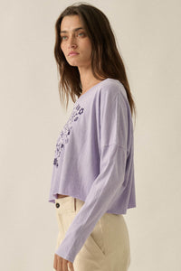 Nordic Blossoms Cropped Long-Sleeve Graphic Tee - ShopPromesa