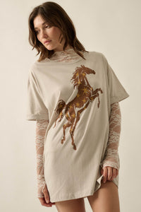 Star Stallion Oversize Cuffed Tunic Graphic Tee - ShopPromesa