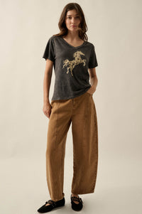 Star Stallion Vintage-Wash V-Neck Horse Graphic Tee - ShopPromesa