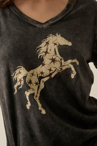 Star Stallion Vintage-Wash V-Neck Horse Graphic Tee - ShopPromesa