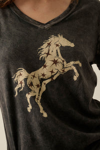 Star Stallion Vintage-Wash V-Neck Horse Graphic Tee - ShopPromesa
