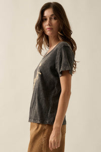 Star Stallion Vintage-Wash V-Neck Horse Graphic Tee - ShopPromesa