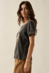 Star Stallion Vintage-Wash V-Neck Horse Graphic Tee - ShopPromesa