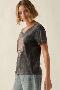 Lively Leopard Vintage-Wash V-Neck Graphic Tee - ShopPromesa