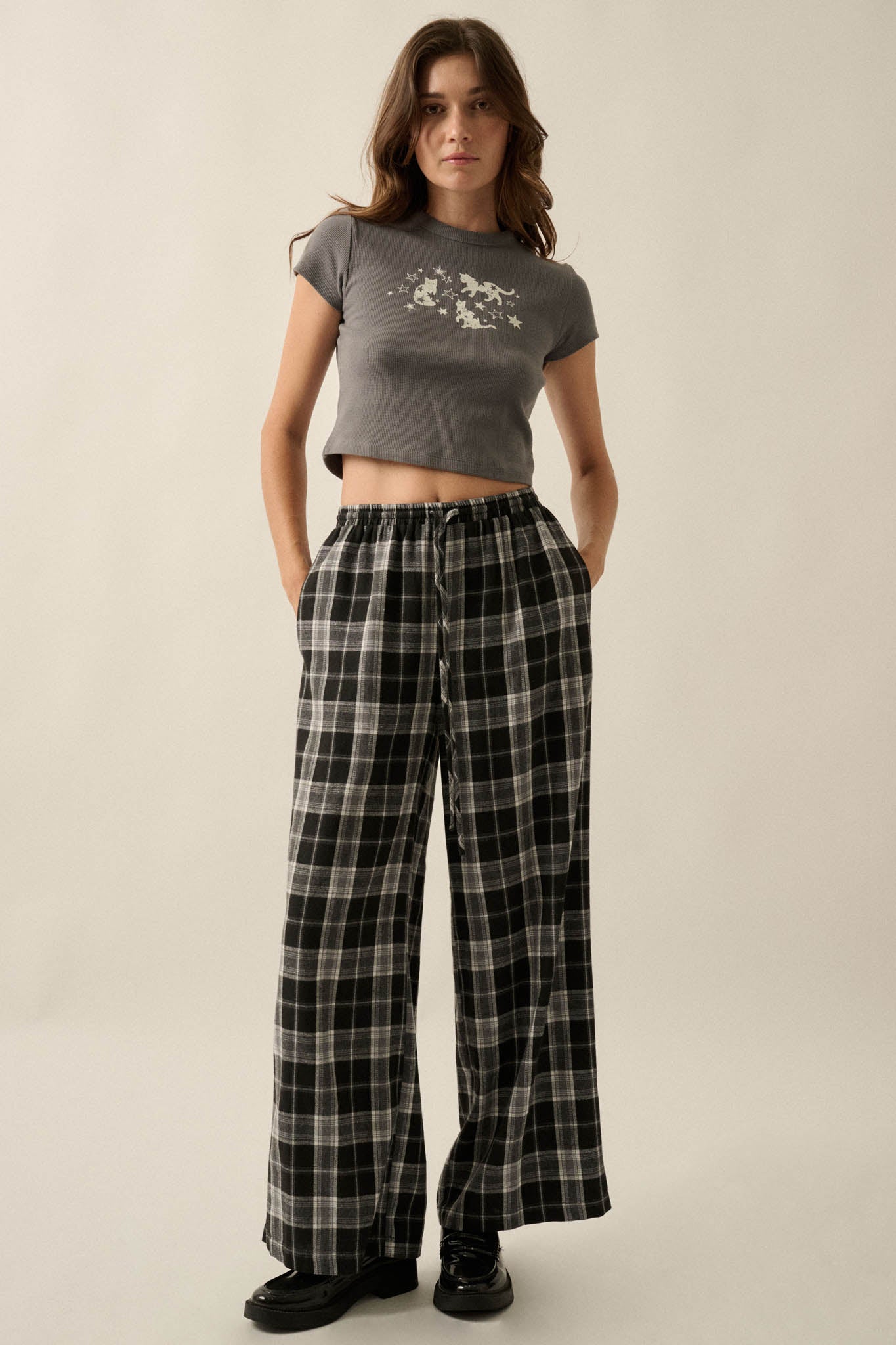 Cosmic Kittens Thermal Cropped Graphic Baby Tee - ShopPromesa