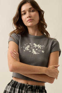 Cosmic Kittens Thermal Cropped Graphic Baby Tee - ShopPromesa