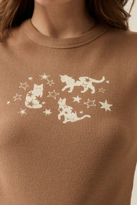 Cosmic Kittens Thermal Cropped Graphic Baby Tee - ShopPromesa