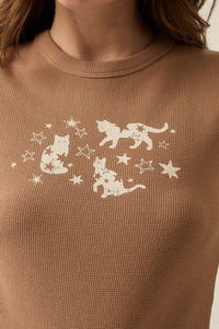 Cosmic Kittens Thermal Cropped Graphic Baby Tee - ShopPromesa