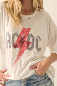 AC/DC Vintage-Print Logo Distressed Graphic Tee - ShopPromesa