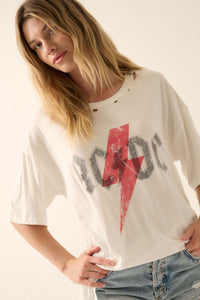 AC/DC Vintage-Print Logo Distressed Graphic Tee - ShopPromesa