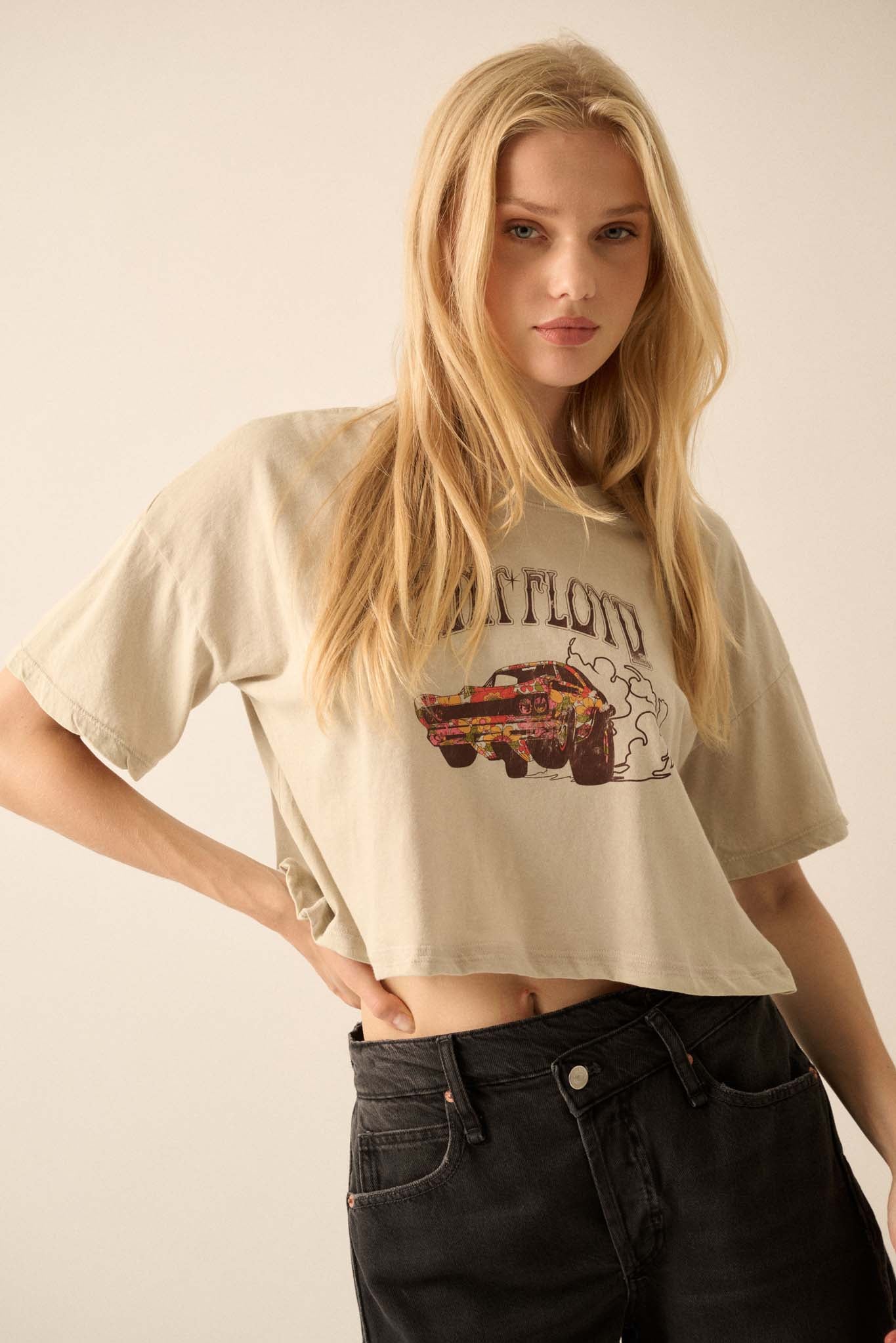 Pink Floyd Psychedelic Hot Rod Cropped Graphic Tee - ShopPromesa