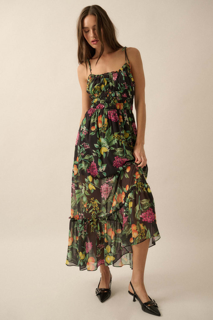 Luscious Life Fruit-Print Gathered Maxi Dress - ShopPromesa